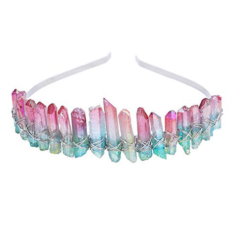 AWAYTR Raw Crystal Quartz Crown – Rhinestone Tiara Mermaid Headband for Woman Weeding and Partie(white)
