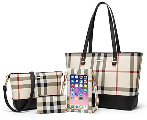 Women Fashion Synthetic Leather Handbags Tote Bag Shoulder Bag Top Handle Satchel Purse Set 4pcs