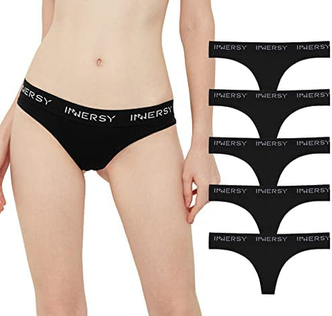 INNERSY Womens Thongs Underwear Cotton Sporty Thong Panties 5-Pack