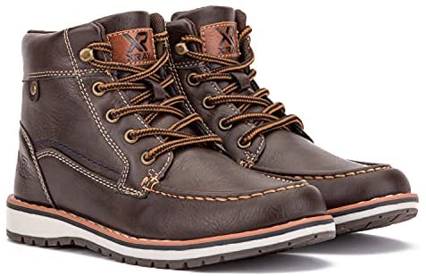 X RAY Footwear Jayden Boy’s Fashion Classic Combat Leather High-Top Moc Boots, Apron toe, Thermoplastic rubber Outsole