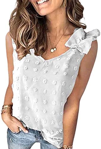 Women Chiffon Pleated Vest Top Solid Color Textured Ruffle Sleeveless Tank Tops