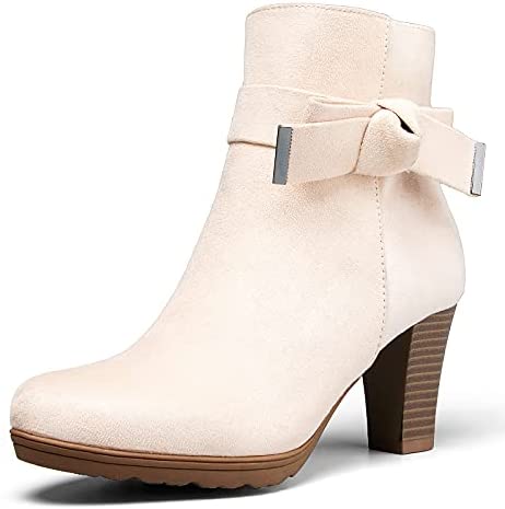 mysoft Women's Booties with Heel, Chunky Stacked Heel Zipper Ankle Boots for Ladies