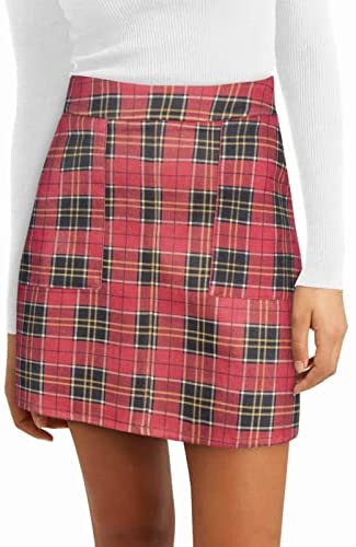 Skirts for Women High Waisted Mini Skirt Faux Suede A Line Skirt with Slant Pocket