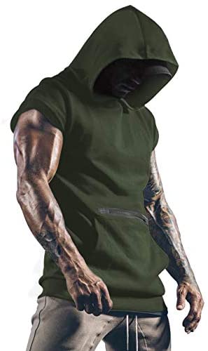 iWoo Mens Fashion Muscle T Shirts Hooded Workout Shirts with Pocket