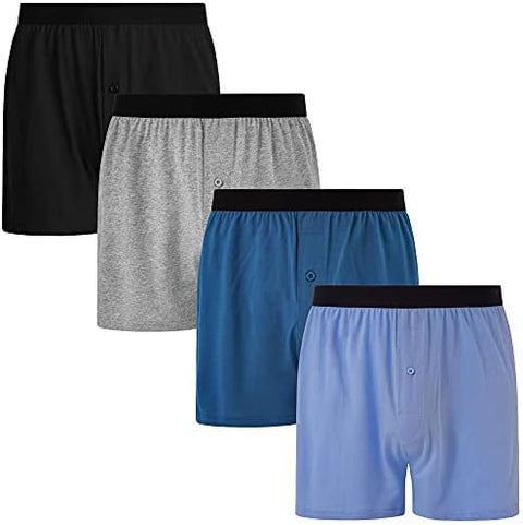 INNERSY Men's Cotton Boxer Shorts Knit Boxers with Soft Stretchy Waistband 4-Pack