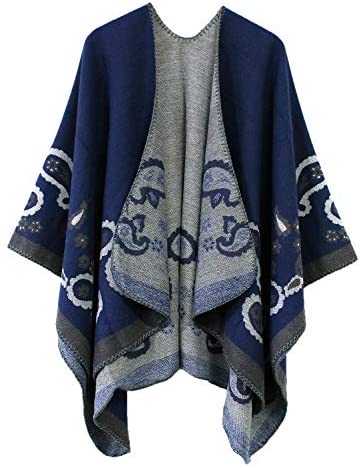 Women's Color Block Shawl Wrap Open Front Poncho Cape