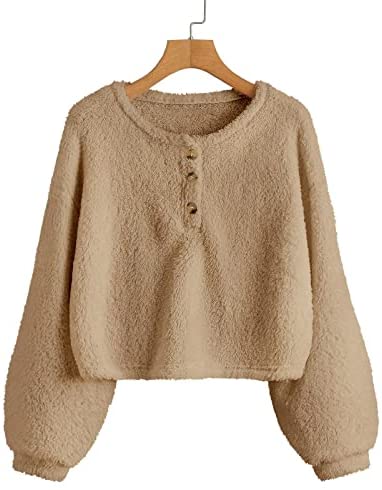 Girls Sherpa Fleece Crop Tops Oversized Puff Long Sleeve Sweatshirt Jacket Coat