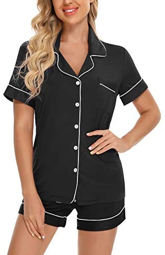 Womens Pajamas Set Short Sleeve Sleepwear Button Down Nightwear Shorts Soft Pj Sets S-XXL