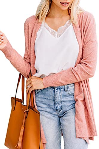 Women Casual Open Front Cardigans Solid Color Lightweight Simple Style Cardigan Sweaters Outwear