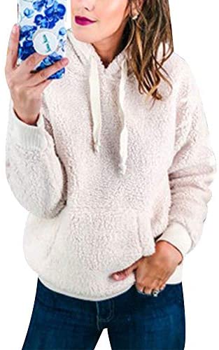 Women's Warm Long Sleeve Solid Pocket Sweatshirts Plain Hooded Drawstring Hoodies