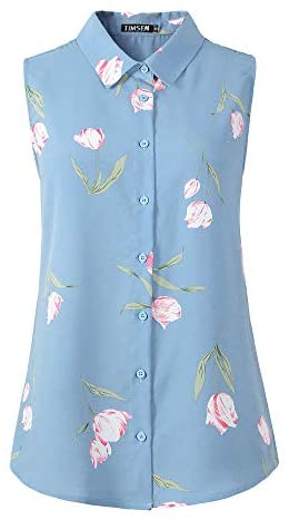 TIMSEM Womens Sleeveless Floral Printed Chiffon Casual Blouse Shirts Tops