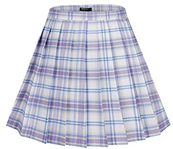 Womens Uniforms Plaid Pleated Mini Skirt