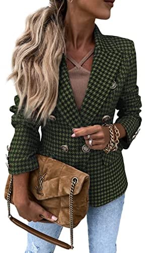 GAMISOTE Womens Casual Blazer Plaid Slim Fit Lapel Work Office Outerwear Jacket Suit