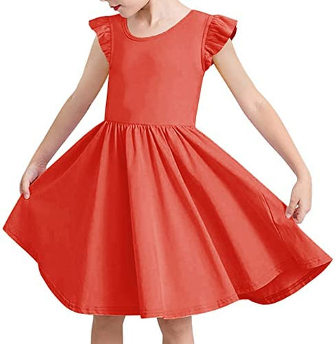 GAMISOTE Girls Flowy Dress Ruffle Cap Sleeve A Line Twirly Skater Summer Midi Dresses with Pocktes 7-14 Years