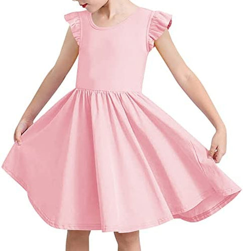 GAMISOTE Girls Flowy Dress Ruffle Cap Sleeve A Line Twirly Skater Summer Midi Dresses with Pocktes 7-14 Years