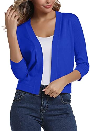 Urban CoCo Women's 3/4 Sleeve Cropped Cardigan Sweater Elegant Shrugs for Women