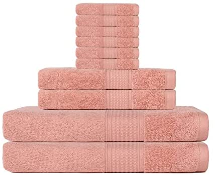 POKARLA Fresh Towel Set, 10 Piece Bathroom Towels Set (2 Bath Towels, 2 Wash Towels, 6 Hand Towels), 100% Cotton, Super Soft, Ultra-Absorbent, Fresh Feel, Easy Care,Shower Towel