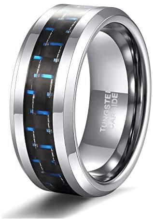 TRUMIUM 6mm 8mm Black Blue Tungsten Ring Carbon Fiber Inlay Wedding Band for Men Women Size 4-15