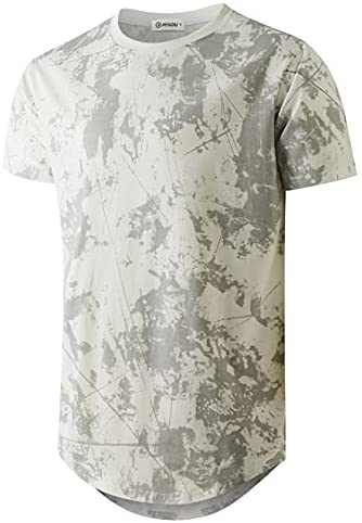 KLIEGOU Mens Hipster Hip Hop Round Hemline Pattern Print T Shirt