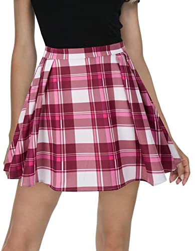 Women Plaid Pleated Mini Skater Skirt High Waisted School Skirt