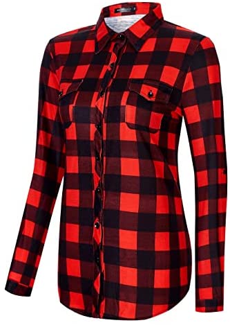 Women's Classic Plaid Shirt Button Down Long Sleeve Blouse