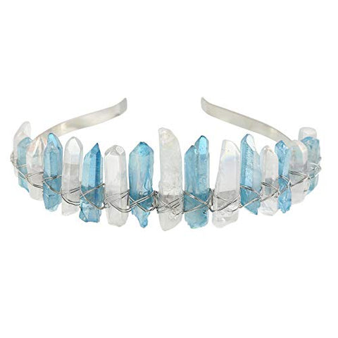 AWAYTR Raw Crystal Quartz Crown – Rhinestone Tiara Mermaid Headband for Woman Weeding and Partie(white)