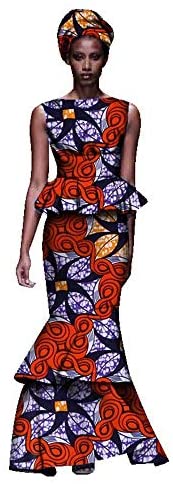 Women's African Dashiki 3 Pieces Wedding Dresses with Headwrap Sets Tops & Skirt Slim Fit