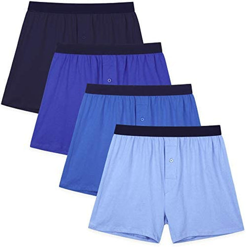 INNERSY Men's Cotton Boxer Shorts Knit Boxers with Soft Stretchy Waistband 4-Pack