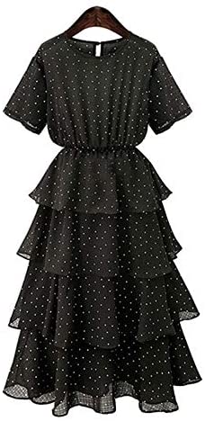 Women's Round Neck Chiffon Fashion Short Sleeve Dress Party Holiday Casual Skirt