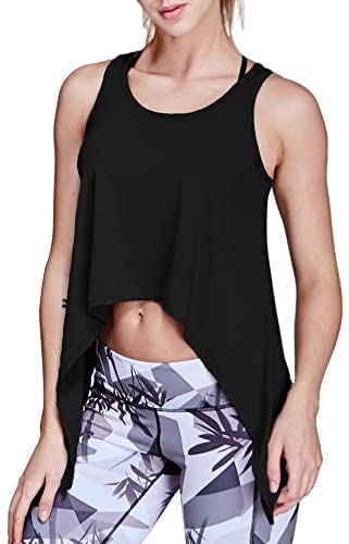 Women's Casual Scoop Neck Yoga Tank Tops Sleeveless Irregular Hem Solid Workout Running Crop Tops T Shirts