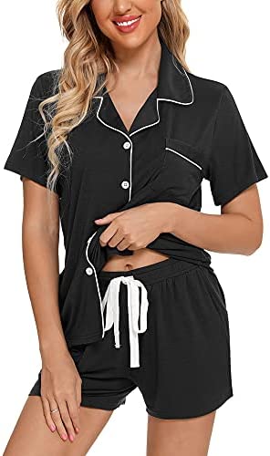 Womens Pajamas Set Short Sleeve Sleepwear Button Down Nightwear Shorts Soft Pj Sets S-XXL