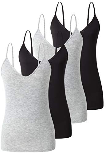 Xelky Womens V Neck Camisole Lightweight Tank Tops Adjustable Spaghetti Strap Undershirts Stretch Soft Plain cami 4 Pack S-XL