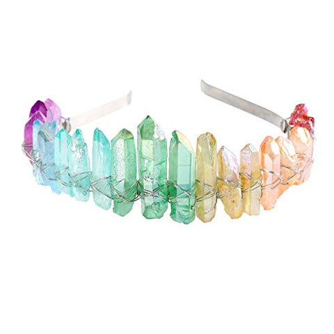 AWAYTR Raw Crystal Quartz Crown – Rhinestone Tiara Mermaid Headband for Woman Weeding and Partie(white)