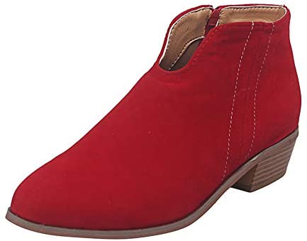 QZHIHE Womens Ankle Boots Cutout Side Strap Block Chunky Heel Work Boots