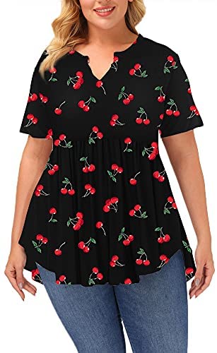 Women's Plus Size Tunic Tops Short Sleeve Floral Tunics for Leggings