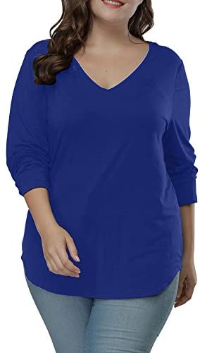 Women's Plus Size T Shirts Long Sleeve Asymmetric Hem Casual Tee Tops