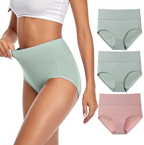 Women's Underwear,High Waist Cotton Full Coverage Panties Soft Stretch Briefs No Muffin Top Ladies Panties