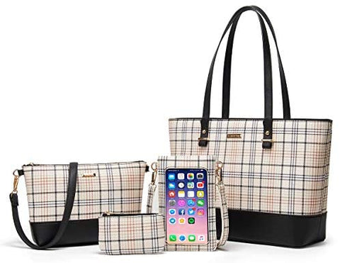 Women Fashion Synthetic Leather Handbags Tote Bag Shoulder Bag Top Handle Satchel Purse Set 4pcs