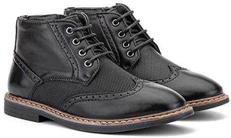 X RAY Footwear Kingston Boy’s Fashion Classic Combat Leather Mid-Top Brogue Boots, Wingtip Toe, Thermoplastic rubber Outsole