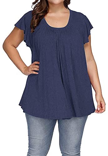 Women's Plus Size Top Short Sleeve Casual Ruffle Loose Pleated Flowy Summer T Shirts