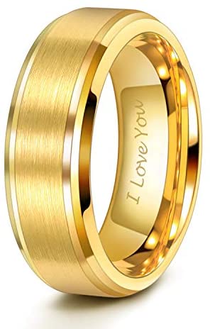 6mm 8mm Mens Womens Gold Tungsten Wedding Ring Band Brush Finish Scratch Resistant Size 5-14 …