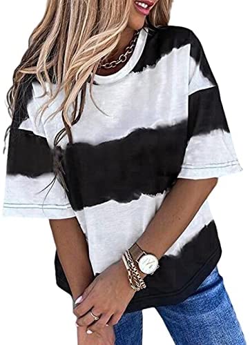 Women Gradient Striped T-Shirt Casual Short Sleeve Print Tunic Top