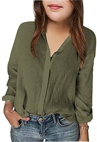 Girls Casual Long Sleeve Button Down Shirts Dress V Neck Tops Loose Soft Tunic Blouse