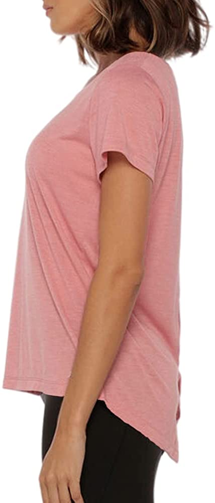 Women's Essential Short Sleeve Crew Neck Tee Tops Casual Workout Button and Split Back High Low T-Shirts