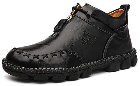 Mens British Boots Ankle Length Leather Motorcycle Boots Zipper or Lace-Up