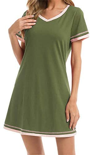 Aoysky Women's Long Nightgown Short Sleeve Nightwear V Neck Soft Sleep Dress Sleepwear