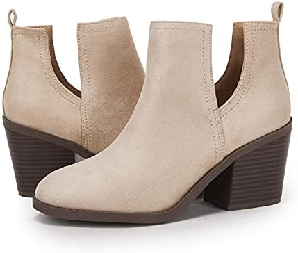 Women Chunky Block Stacked Low Heel Ankle Boots Cut Out Pointed Toe Comfortable Booties