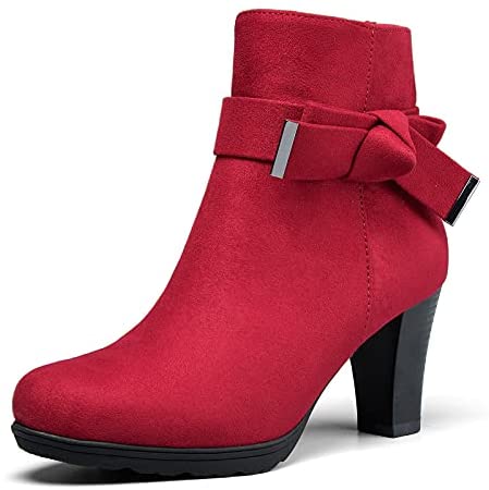 mysoft Women's Booties with Heel, Chunky Stacked Heel Zipper Ankle Boots for Ladies