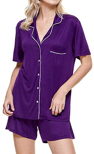 Womens Pajama Sets Soft Loungewear Set Short Sleeve Button Sleepwear Two-Piece Pj Sets Nightwear Pajamas for Women