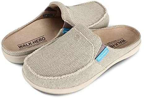 Womens Slippers with Arch Support - Canvas House Slipper for Women with Velvet Lining, Slip On Clog Mule Shoes Indoor Outdoor with Anti-Skid Rubber Sole